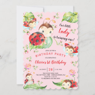 Convite Primeiro aniversario Lady Ladybug Adorável