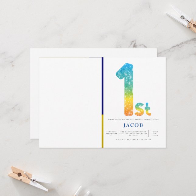 Convite Primeiro aniversario Laranja Amarelo Azul Foto (Frente/Verso In Situ)