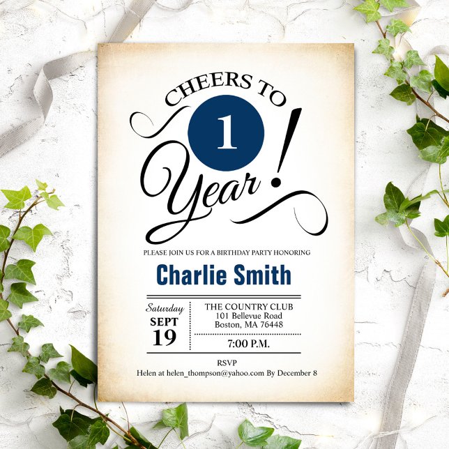 Convite primeiro aniversario - Marinho azul preto branco (Criador carregado)