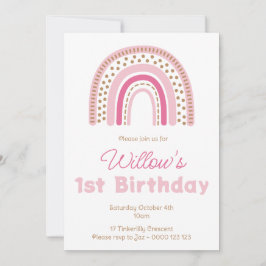Convite Primeiro aniversario Minimalista Pastel Boho Rainb