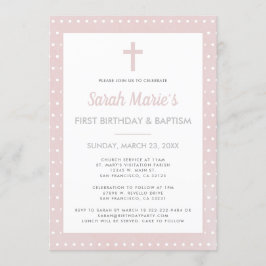 Convite Primeiro aniversario moderno Baptism Rapariga Rosa