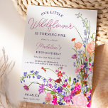 Convite Primeiro aniversario moderno de guincho de flor si<br><div class="desc">Nossa flor silvestre está girando 1! Ilustração elegante de flores primavera de verão,  com bonito flor e roteiro de pincel selvagens,  primeiro convite de aniversário com uma tipografia caligráfica moderna com flores vermelhas,  roxas,  cor-de-rosa,  terracotta.</div>