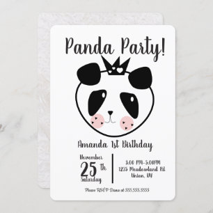 Convite primeiro aniversario Moderno - Panda Cute
