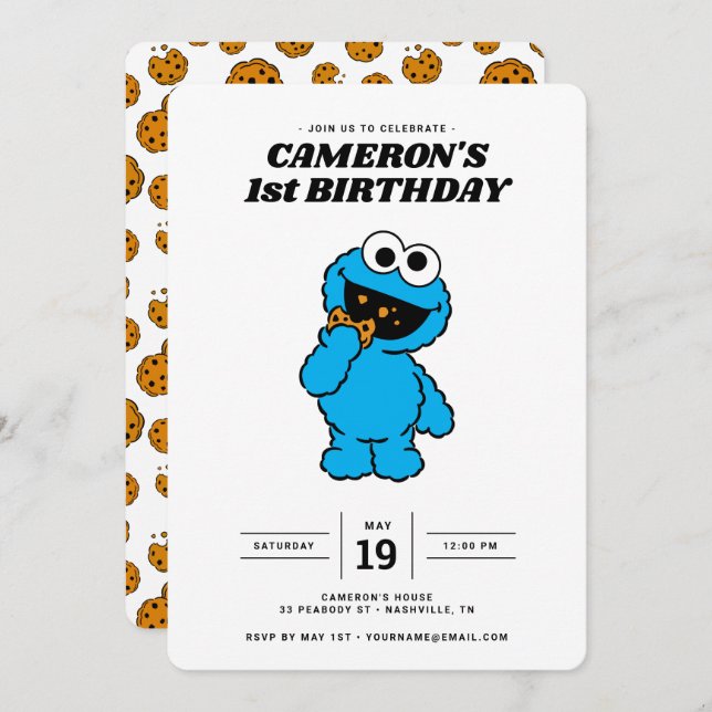 Convite Primeiro aniversario Monstro Simples de Cookies (Frente/Verso)