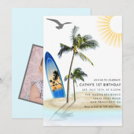 Convite Primeiro aniversario neutro de Verão de praia com