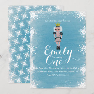 Convite Primeiro Aniversário Nutcracker Flocos de Neve Aqu