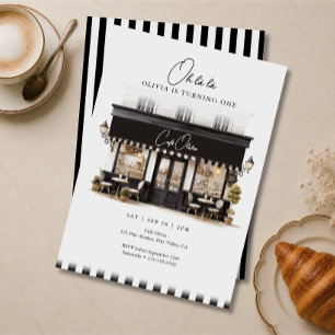 Convite Primeiro Aniversário Oh Là Là Preto e Branco Café 