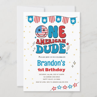 Convite primeiro aniversario One American Dude Boy em 4 de