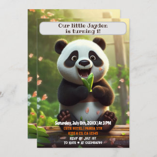 Convite primeiro aniversario Panda Personalizada Crianças 