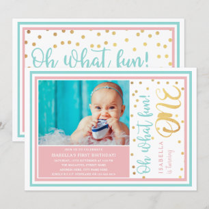Convite primeiro aniversario Pastel & Gold Foil Confetti F