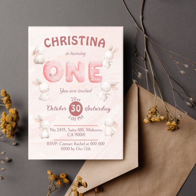 Convite Primeiro aniversario pastel moderno, cor-de-rosa-b (Criador carregado)