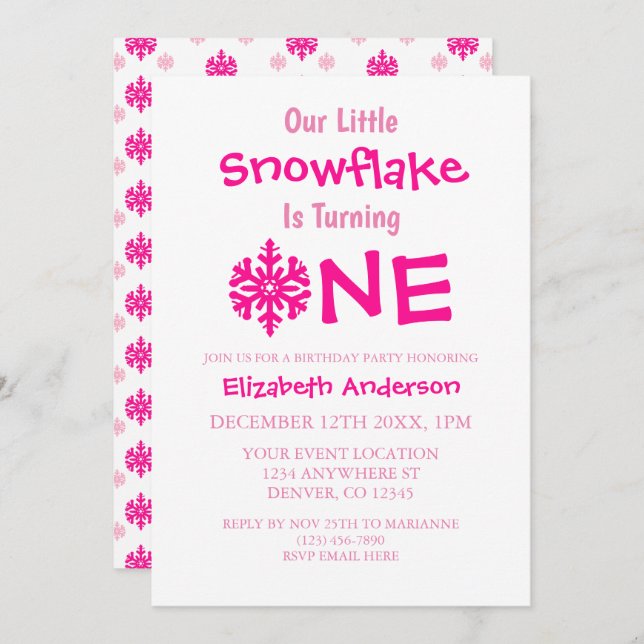 Convite Primeiro aniversario Pequeno Floco de Neve (Frente/Verso)