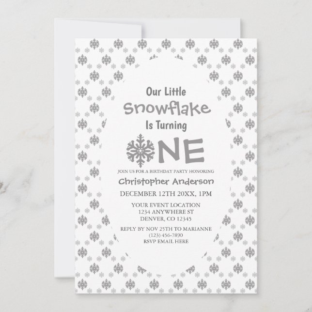 Convite Primeiro aniversario Pequeno Floco de Neve (Frente)
