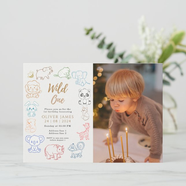 Convite Primeiro aniversario Personalizado de Animais da F (Em pé/Frente)