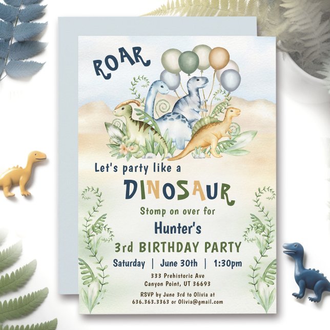 Convite Primeiro aniversario Personalizado de Pastel Verde (Dinosaur Boy Blue Green Pastel Custom 1st Birthday Invitation)
