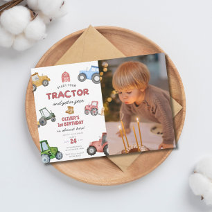 Convite Primeiro aniversario personalizado do trator de fo