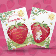 Primeiro Aniversário Picnic De Morango Doce Um Ver