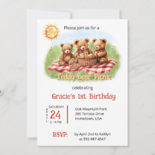 Convite Primeiro aniversario Picnic do Red Teddy Bear