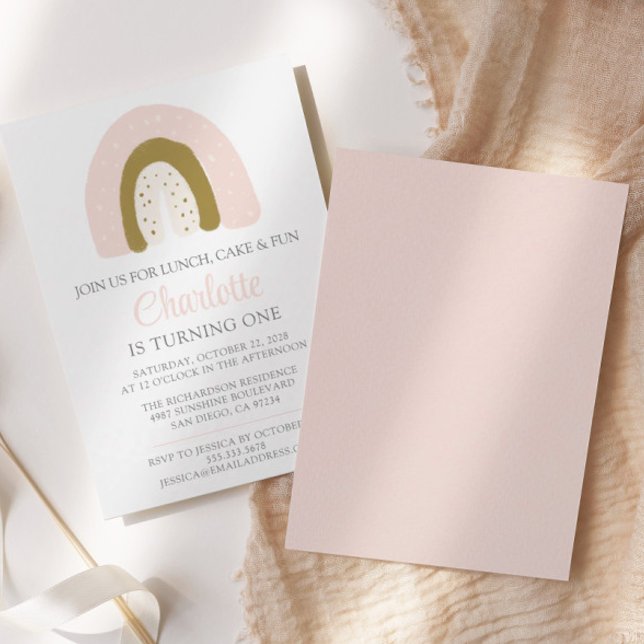 Convite Primeiro Aniversário Pink Dourado Pastel Rainbow (Criador carregado)