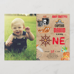 Convite primeiro aniversario Pirate First Birthday Boy com