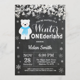 Convite Primeiro aniversario Polar Urso de Winter Onederla