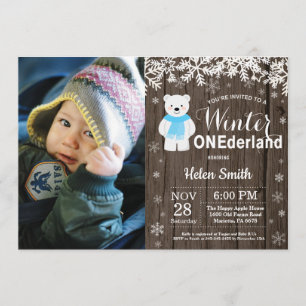 Convite Primeiro aniversario Polar Urso de Winter Onederla