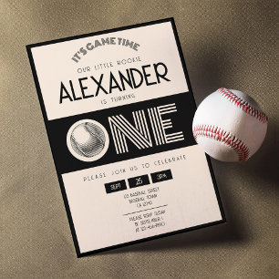 Convite Primeiro aniversario preto clássico de baseball