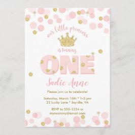 Convite Primeiro Aniversário Princesa Rosa Dourada Glitter