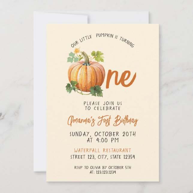 Convite Primeiro aniversario Pumpkin para Bebê (Frente)
