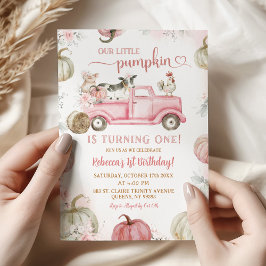 Convite Primeiro aniversario Pumpkin Pumpkin Blush Fazenda