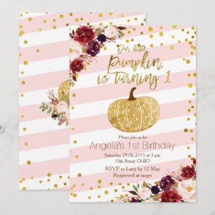 Convite Primeiro Aniversário, Pumpkin Rosa e Dourado