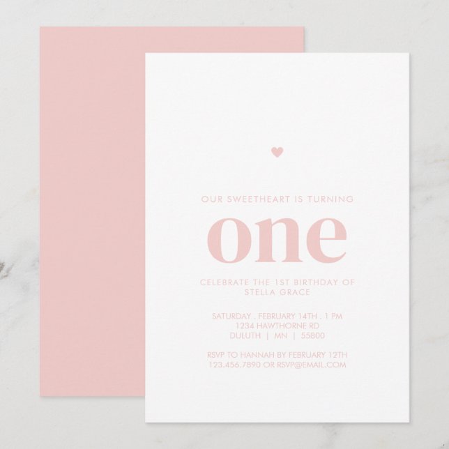 Convite Primeiro Aniversário Queridinha Rosa (Frente/Verso)