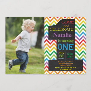 Convite primeiro aniversario Rainbow Chalkboard Photo