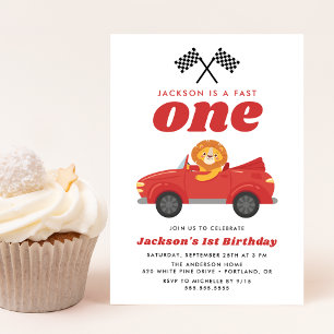 Convite Primeiro aniversario Rápido de Carro Vermelho Raça