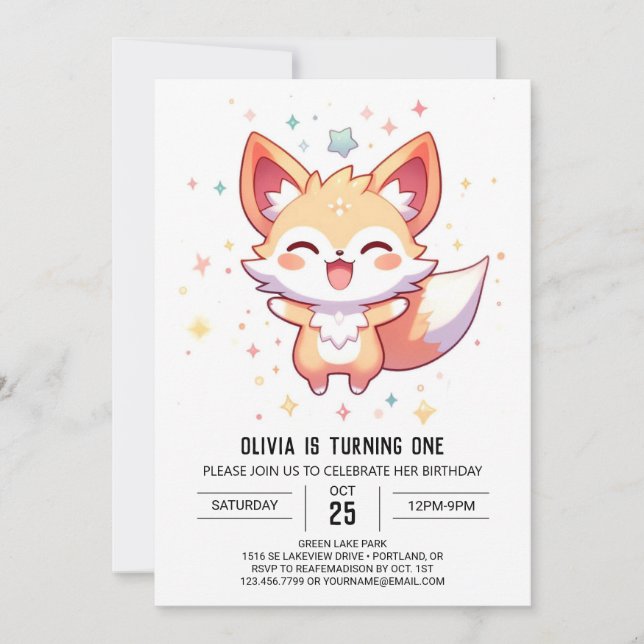 Convite Primeiro aniversario Raposa Simples (Frente)