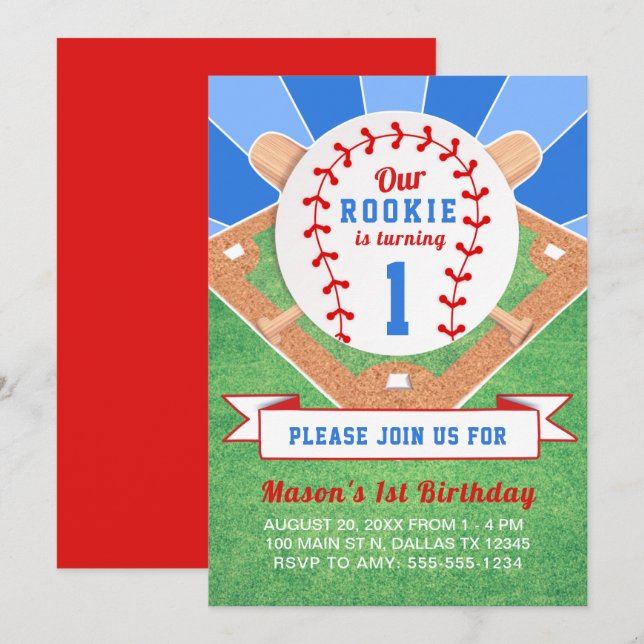 Convite Primeiro aniversario Rookie Baseball (Frente/Verso)