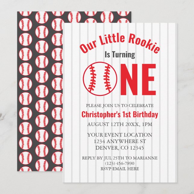 Convite Primeiro aniversario Rookie Baseball (Frente/Verso)