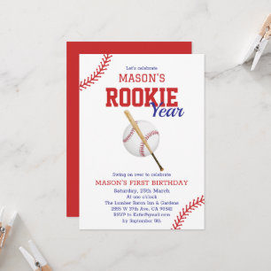 Convite Primeiro aniversario Rookie Year Baseball