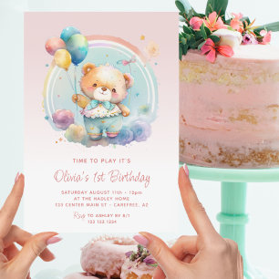 Convite Primeiro aniversario Rosa dos Balões do Urso