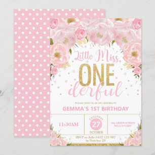 Convite primeiro aniversario rosa e Dourada da Menina Mara