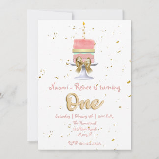 Convite Primeiro aniversario rosa e Dourado