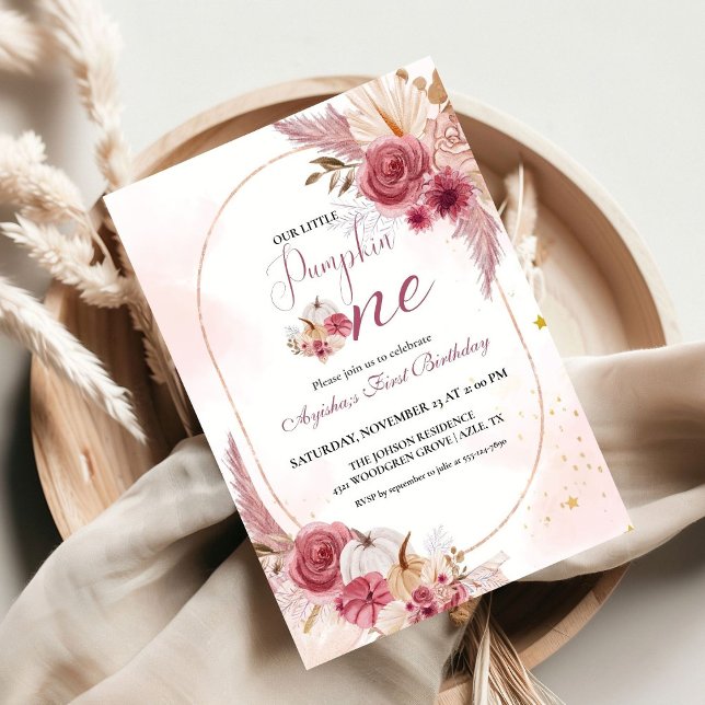 Convite Primeiro aniversario Rosa Elegante (Criador carregado)