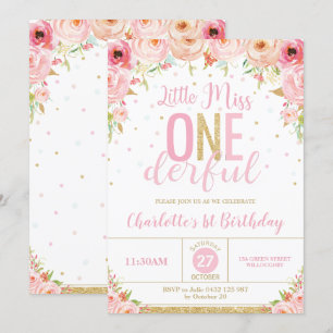 Convite primeiro aniversario Rosa Floral Menina Maravilhos