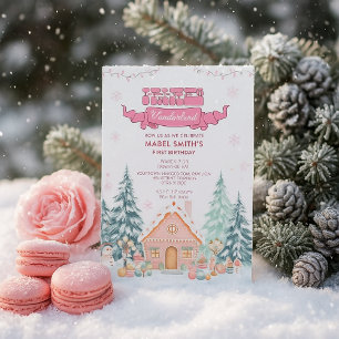 Convite Primeiro aniversario Rosa GingerBread Winter Onede