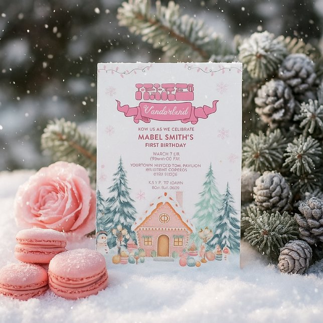 Convite Primeiro aniversario Rosa GingerBread Winter Onede (Criador carregado)