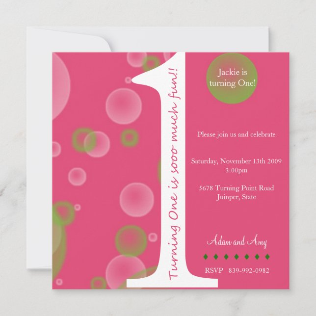 Convite primeiro aniversario Rosa nº 1 (Frente)