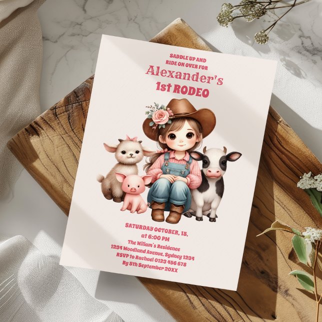 Convite Primeiro aniversario Rosa Primeiro Rodeo (Criador carregado)