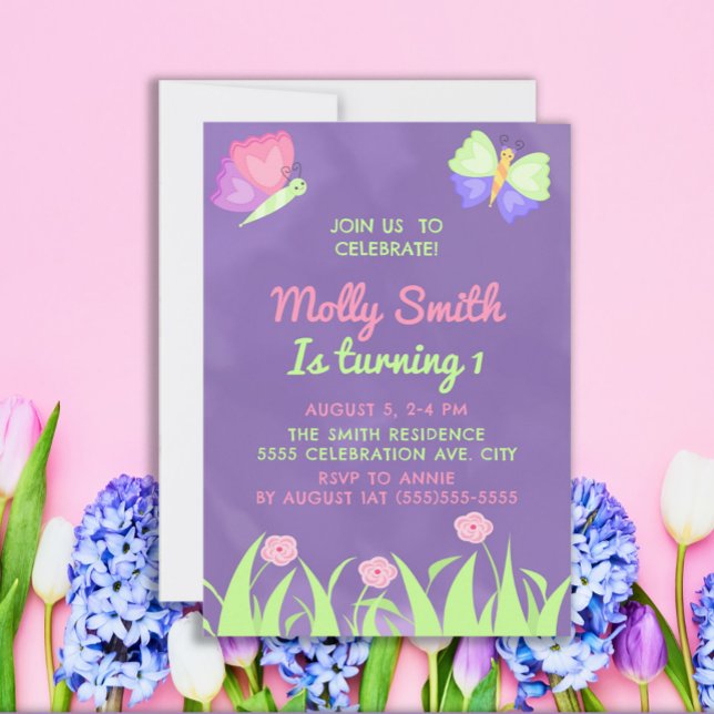 Convite Primeiro aniversario Rosa Púrpura (Criador carregado)