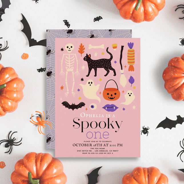 Convite Primeiro aniversario Rosa Spooky One Halloween Mot (Criador carregado)