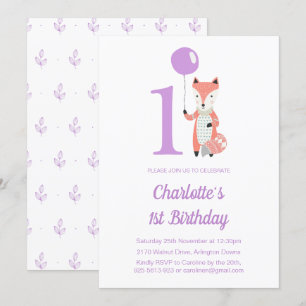 Convite primeiro aniversario Roxo e Balão